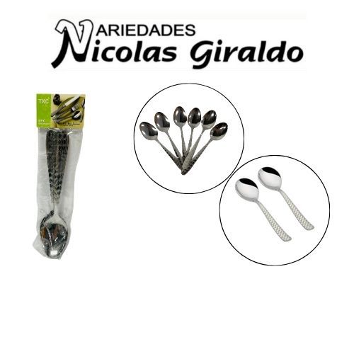 Cuchara metal fina x6 grabada 