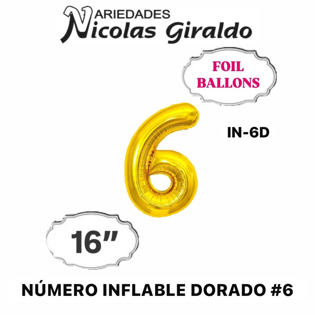 @(DF-013) Numero inflable dorado #6