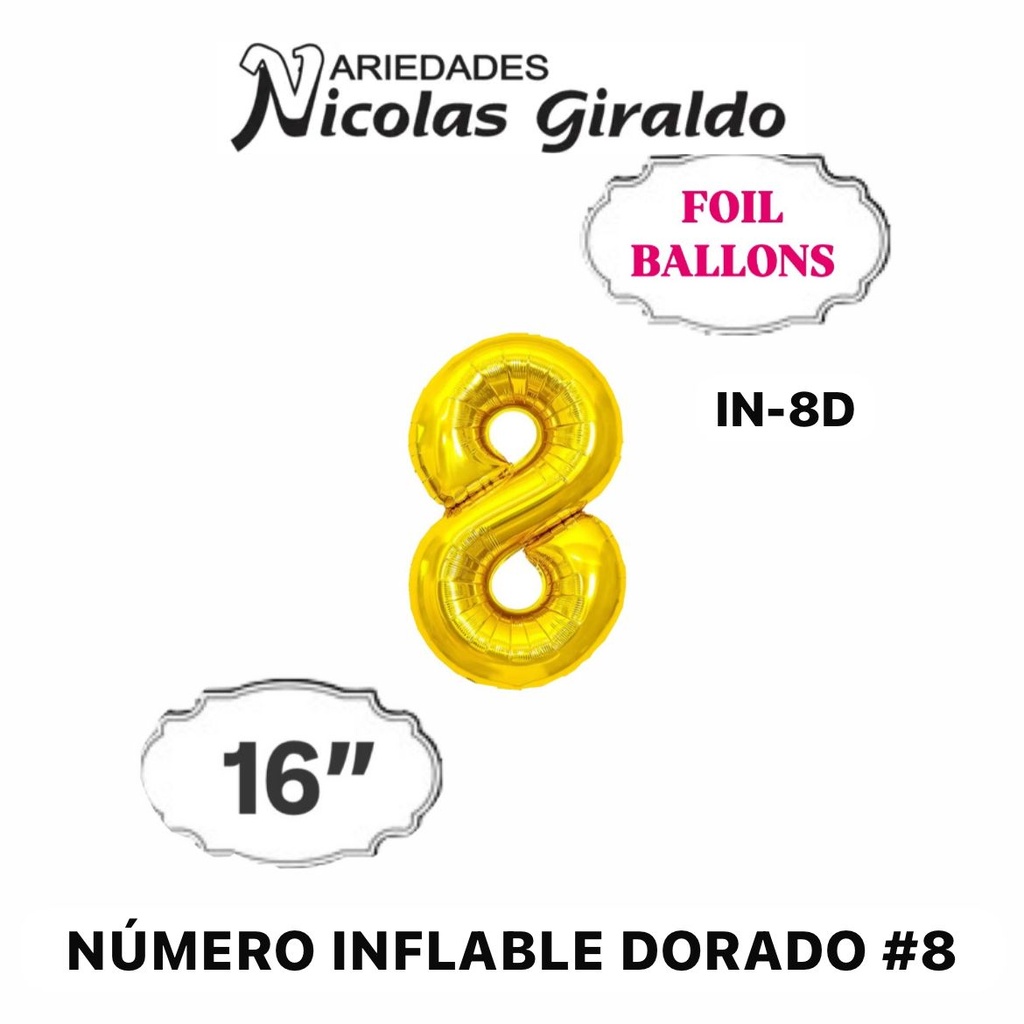 @(DF-013) Numero inflable dorado #8