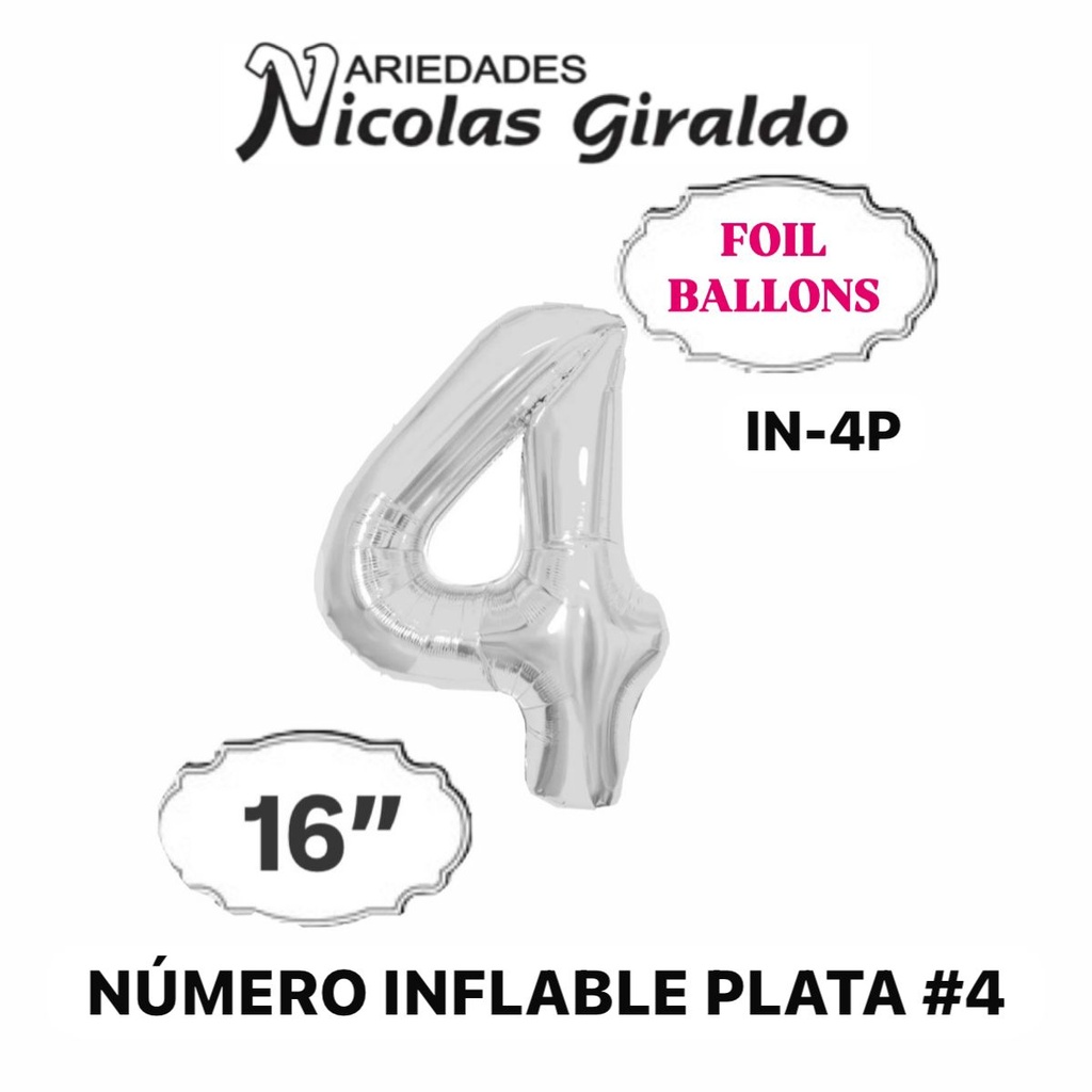 @(DF-013) Numero inflable plata #4 