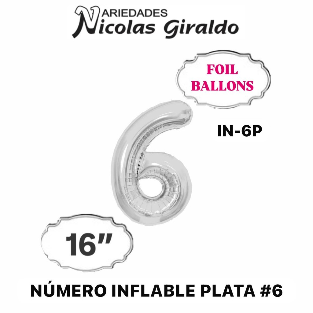 @(DF-013) Numero inflable plata #6