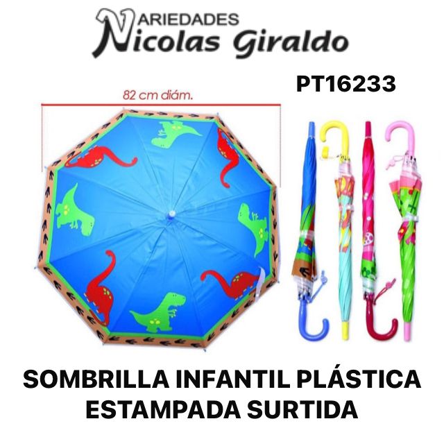 Sombrilla infantil  plastica estampada surtida 