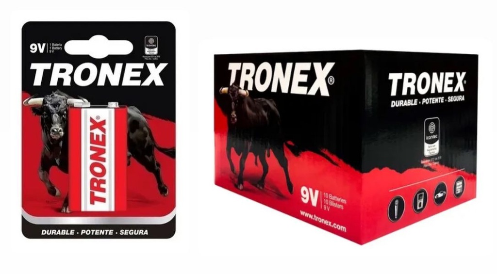 Pila tronex cuadrada 9v caja x10