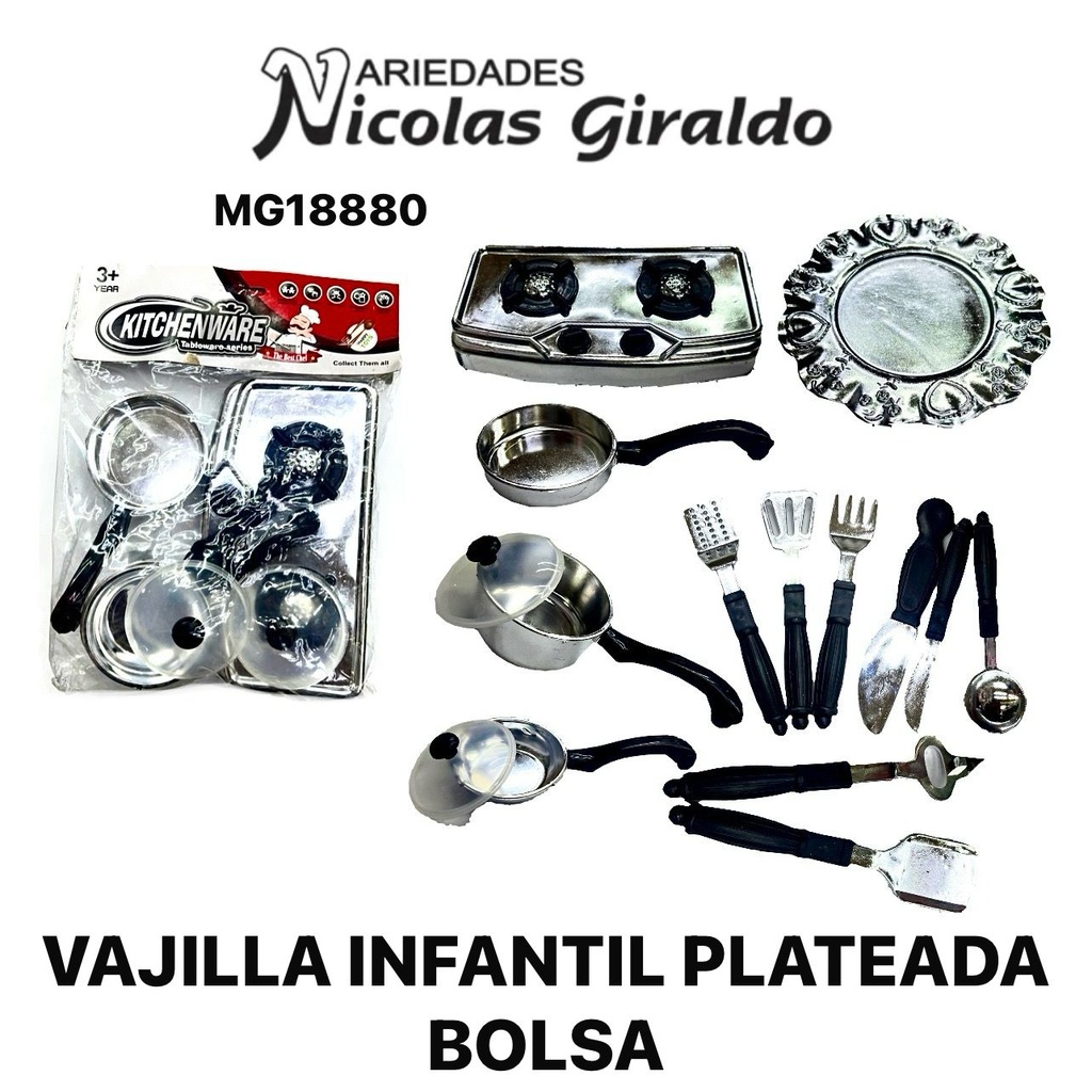 Vajilla infantil plateada bolsa