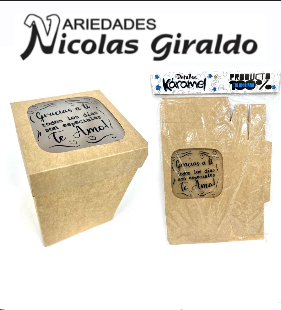 Caja kraf acetato mensaje pequeña cariñito