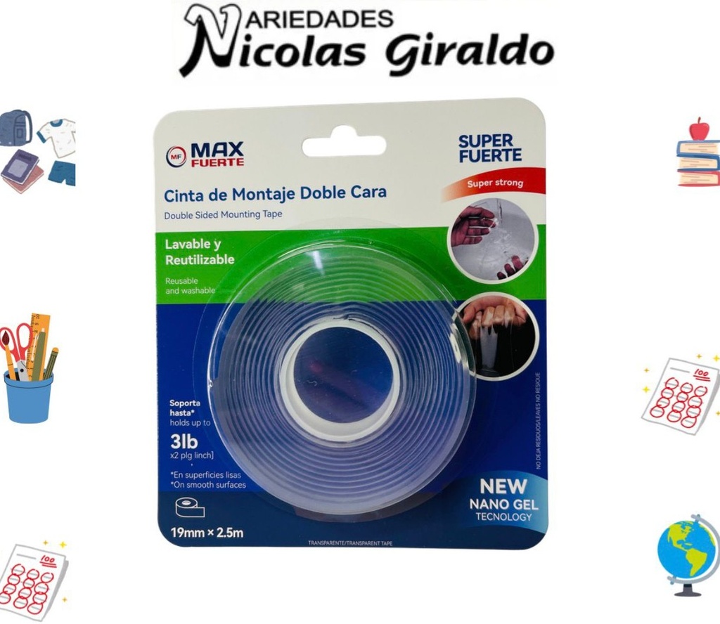 Cinta doble faz Nano gel transparente 