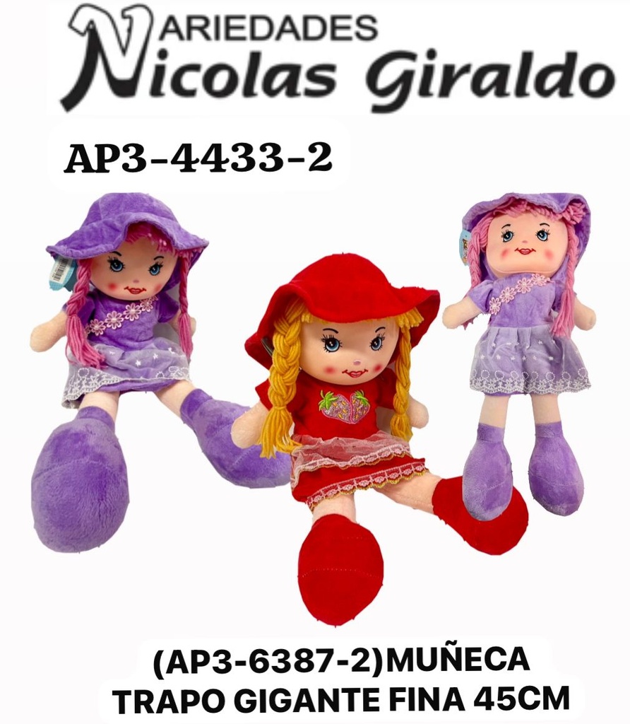 (AP3-6387-2)Muñeca trapo grande fina 45cm 