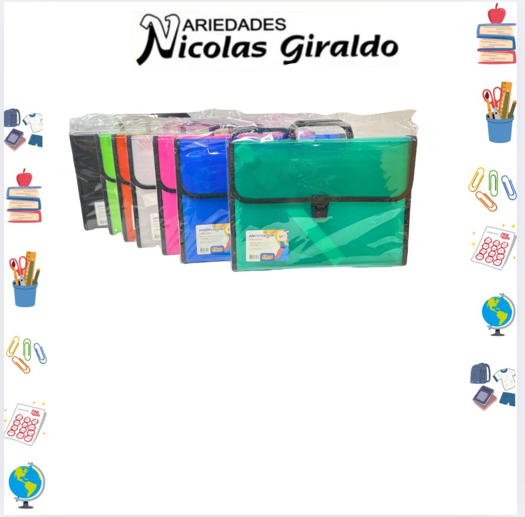 Carpeta archivador carta 13 bolsillos traslucida