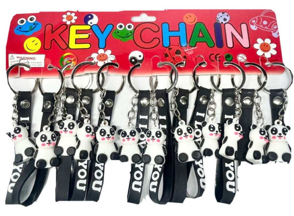 Llavero caucho fino pequeño panda correa pqt X12  