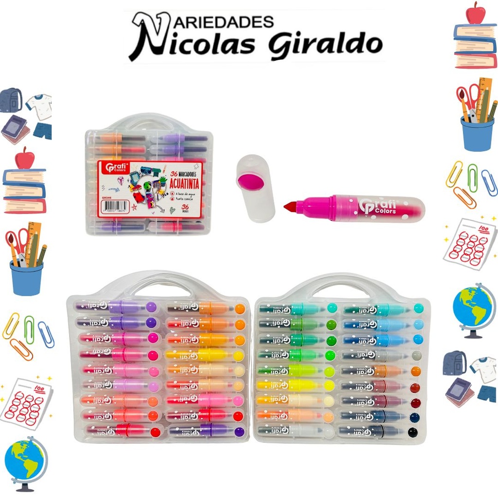 Marcador acuatinta punta conica x36 graficolors