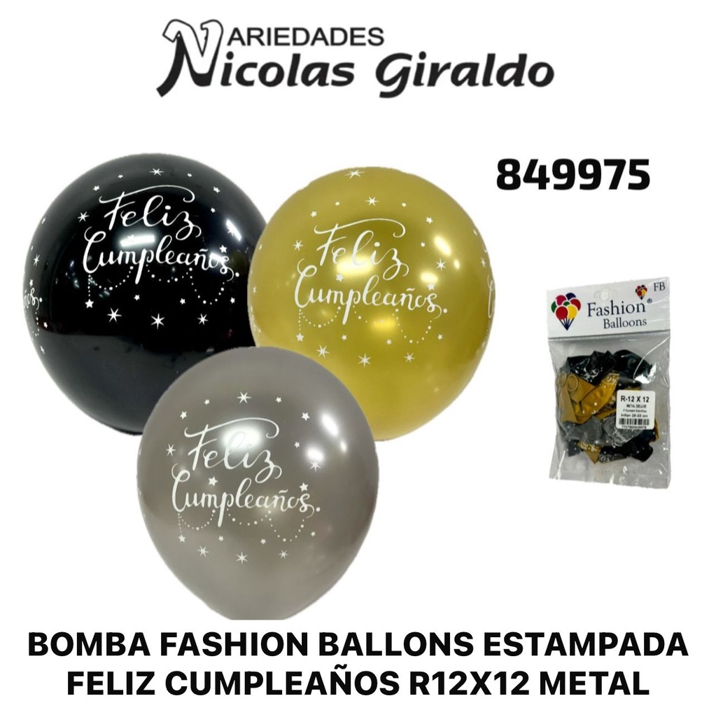 Bomba fashion ballons estampada feliz cumpleaños r12x12 metal