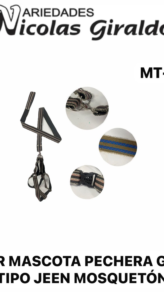 Collar mascota pechera grande tipo jeen  mosqueton 