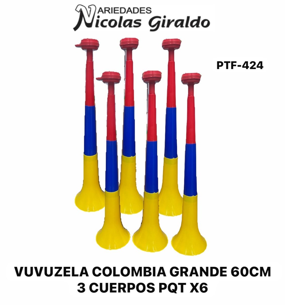 Vuvuzela colombia grande 60cm 3 cuerpos PQT X6
