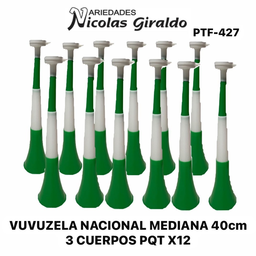Vuvuzela nacional mediana 40cm 3 cuerpos PQT X12