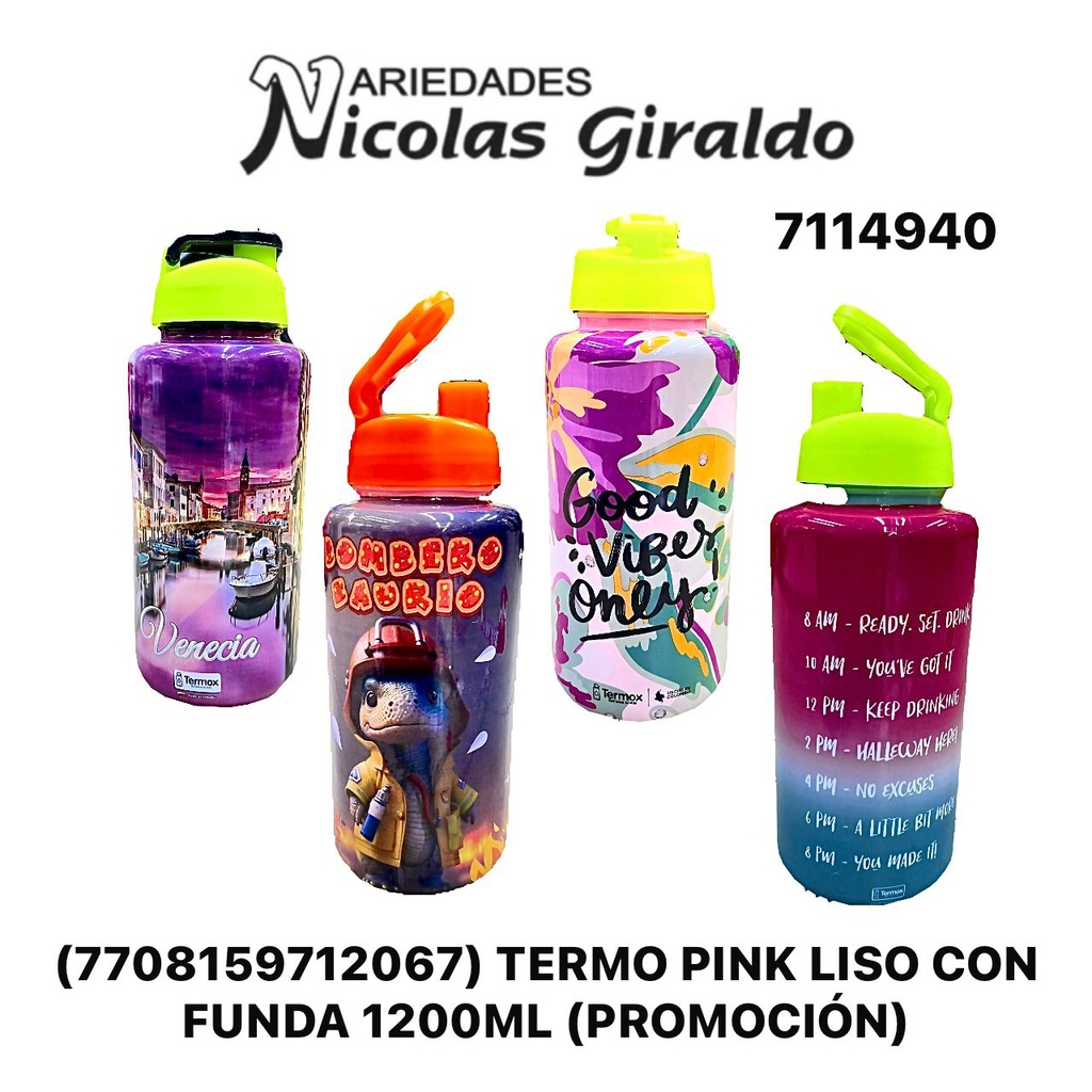 (7708159712067)Termo pink liso con funda 1200ml (promocion)