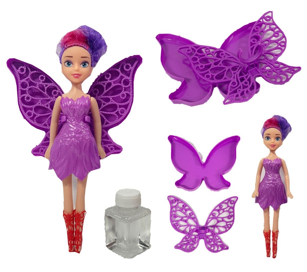 Muñeca hada pequeña bolsa alas burbujero 