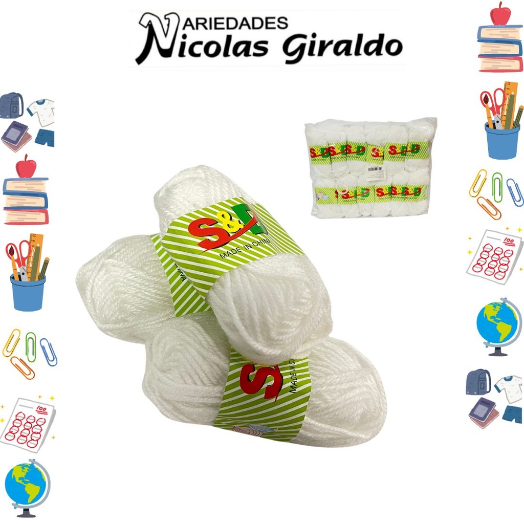 (SE7765W) Lana escolar x12 blanca