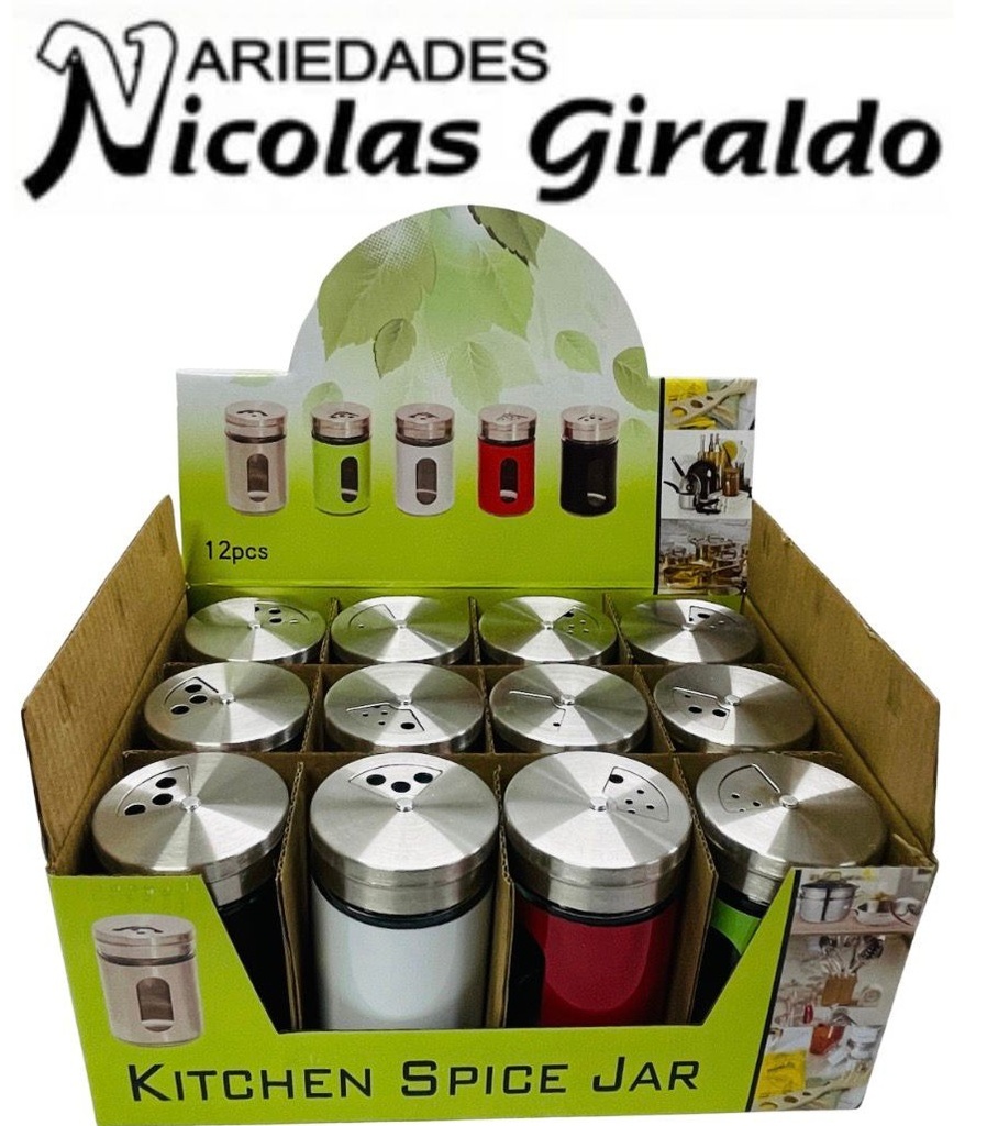 Salero palillero fino vidrio tapa metal x12 