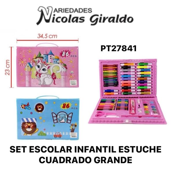 Set escolar infantil estuche cuadrado grande  
