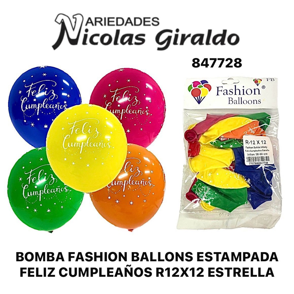 Bomba fashion ballons estampada feliz cumpleaños r12x12 estrella