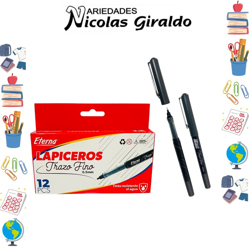 Lapicero eterna trazo fino 0.5 negro x12 