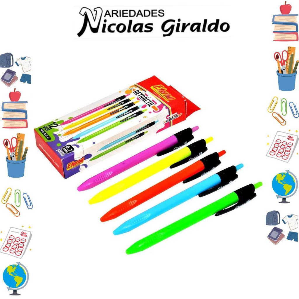 Lapicero arcoiris retractil neon caja x12 tinta negra