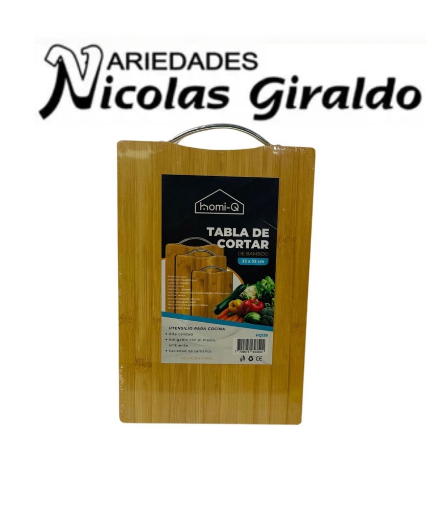 Tabla picar bambu con manija 22x32