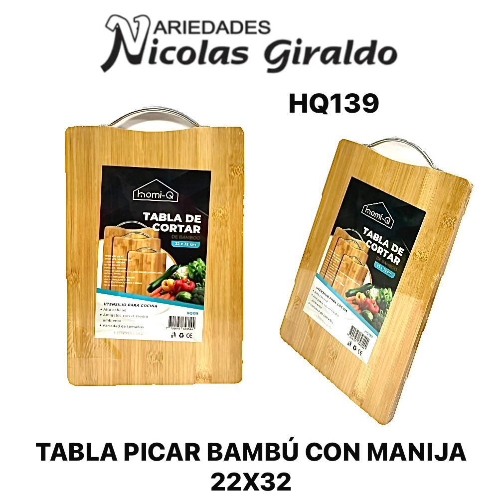 Tabla picar bambu con manija 22x32
