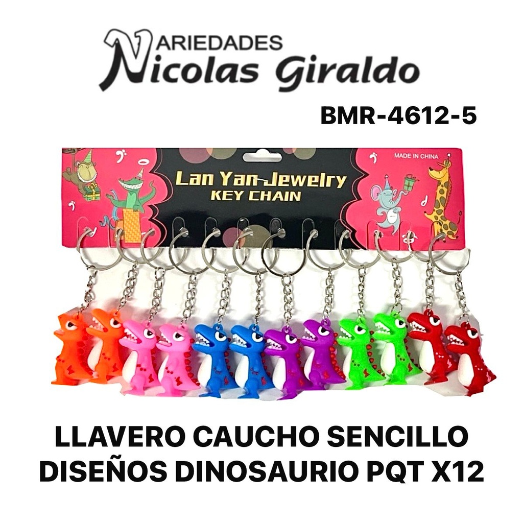 Llavero caucho sencillo diseños dinosaurio  pqt X12  
