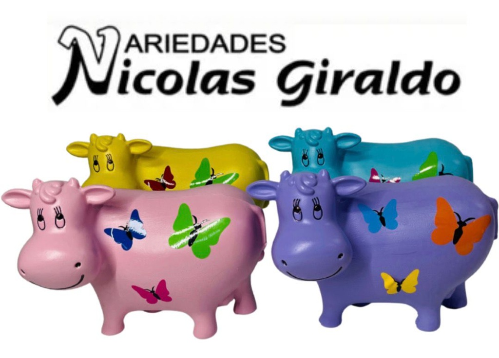 Alcancia plastica vaca mediana parada color mariposa 