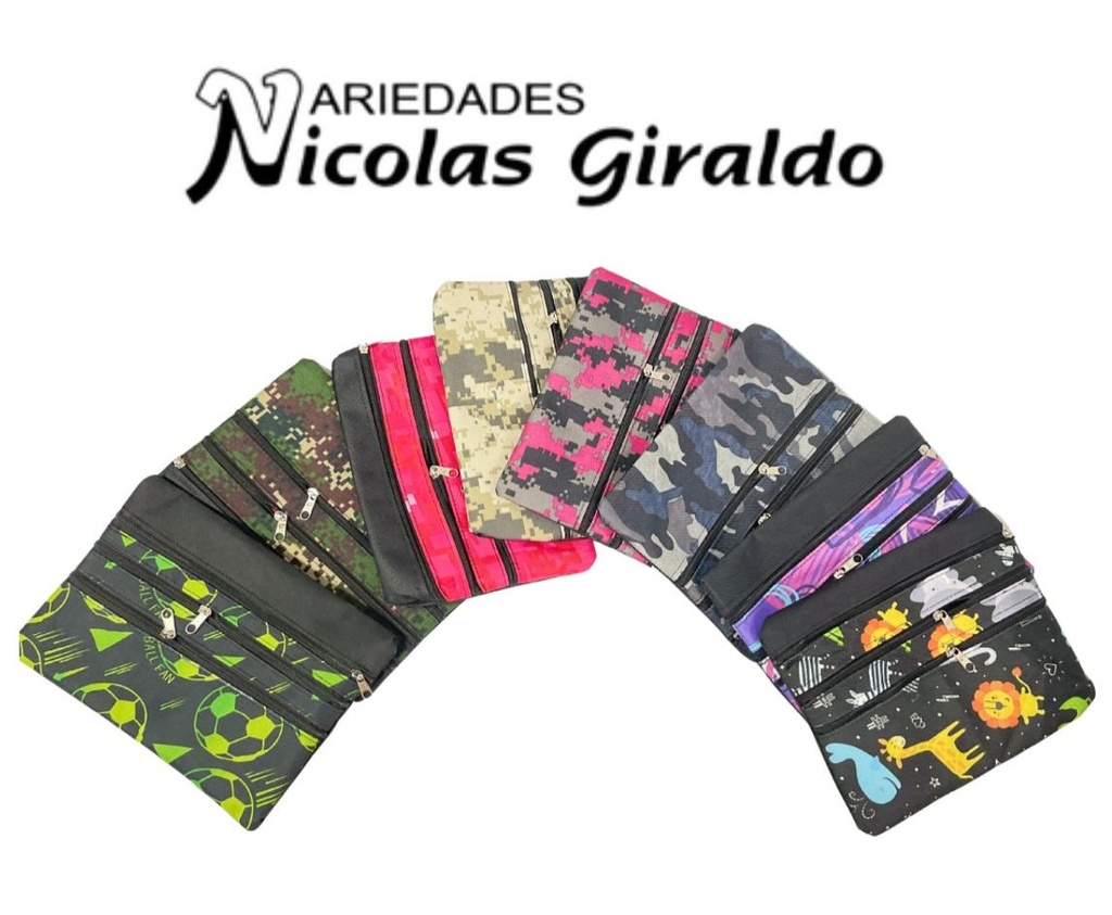 Cartuchera economica 3 cierre paquete x12 