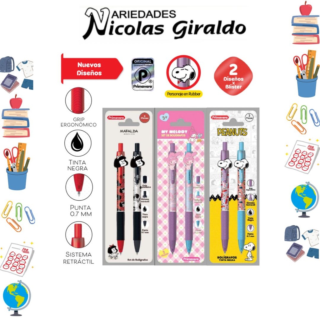 Lapicero primavera retractil borrable disney x2  