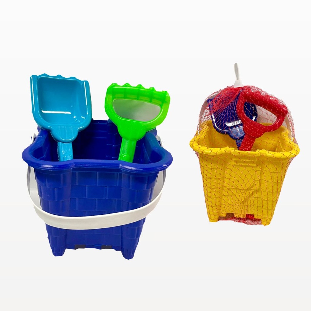 Balde playero castillo grande mundiplas con pala y rastrillo