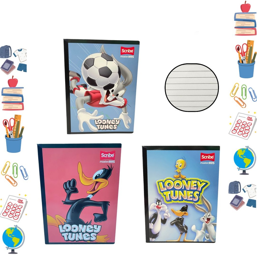Cuaderno cosido scribe licencia 100H rayas looney tunes