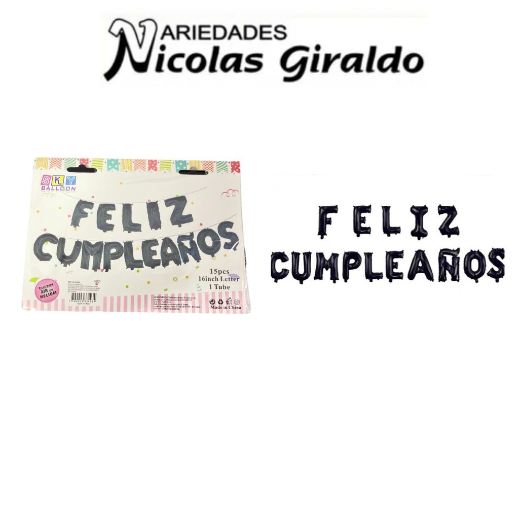 Inflable "feliz cumpleaños" letra negro 