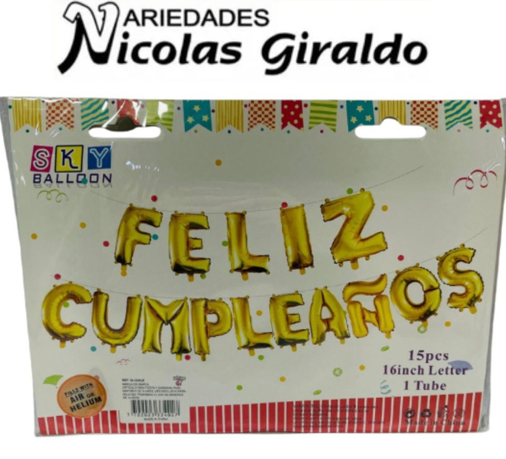Inflable "feliz cumpleaños" letra dorado (2D-1745D)