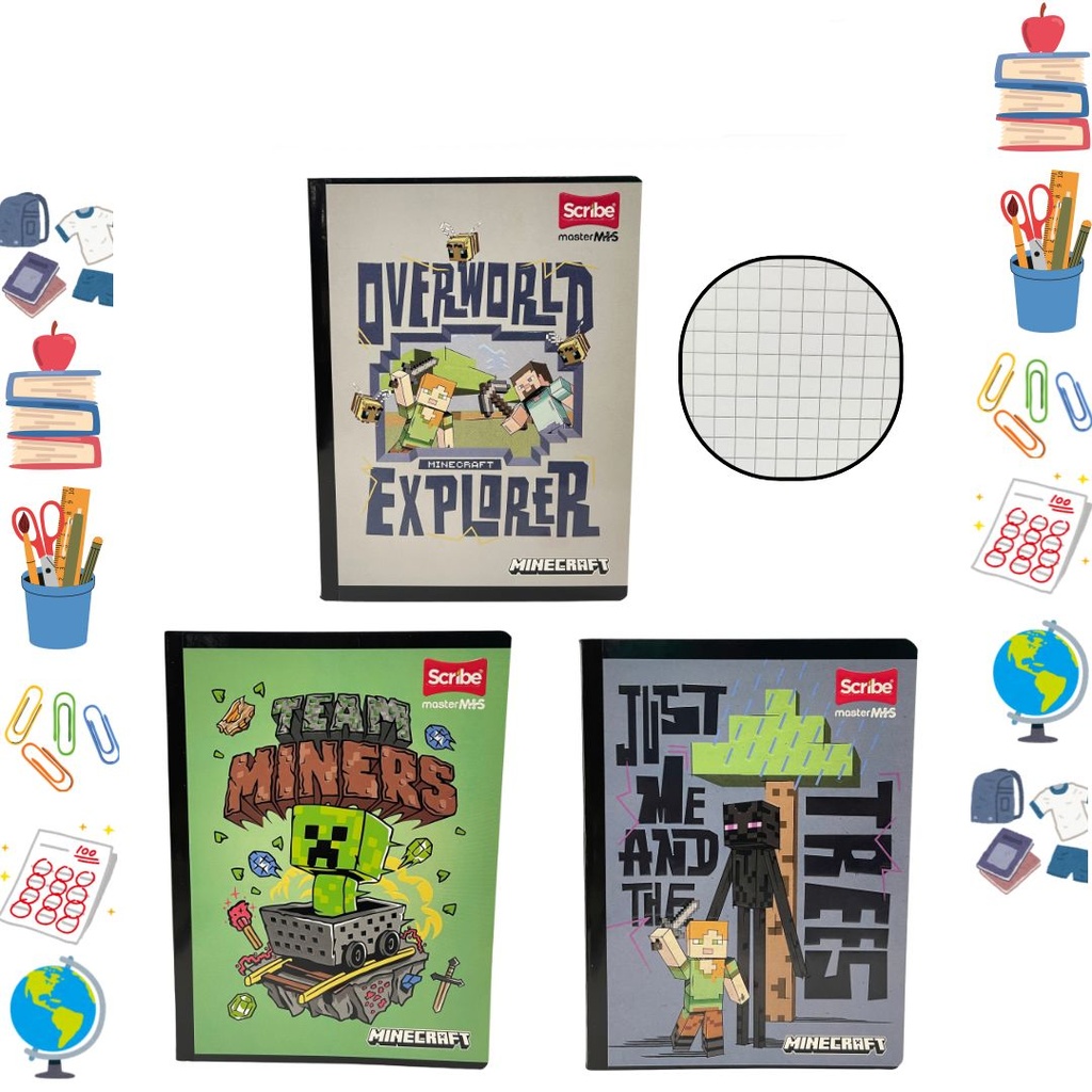 Cuaderno cosido scribe licencia 100H cuadro minecraft