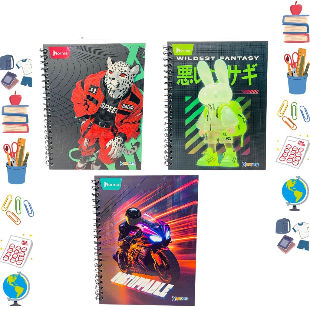 Cuaderno xpresarte argollado grande dura book masculino raya 
