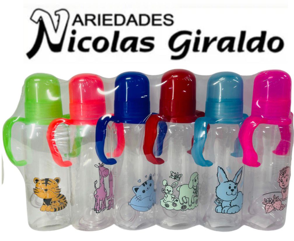 Tetero asa grande 8oz traslucido paquete x6  