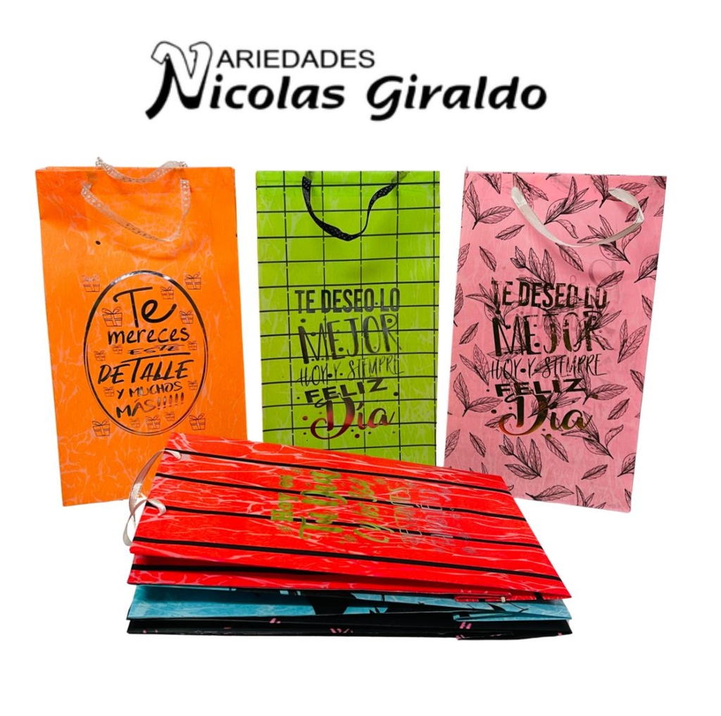 Bolsa regalo cariñito grd vertical novedad estampada PQT X6