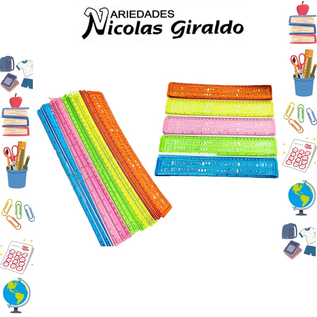 Regla plantilla letras traslucida 30 cm PQT X12