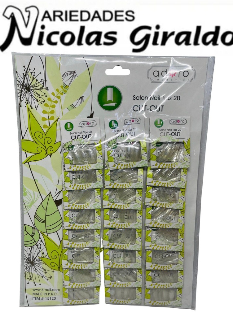 Uñas adoro CUT-OUT transparente x24 Carton verde