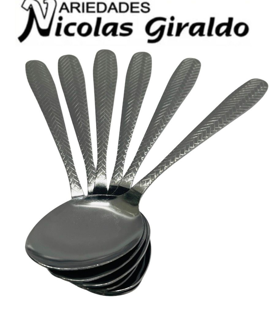 Cuchara metal fina x6 grabada  