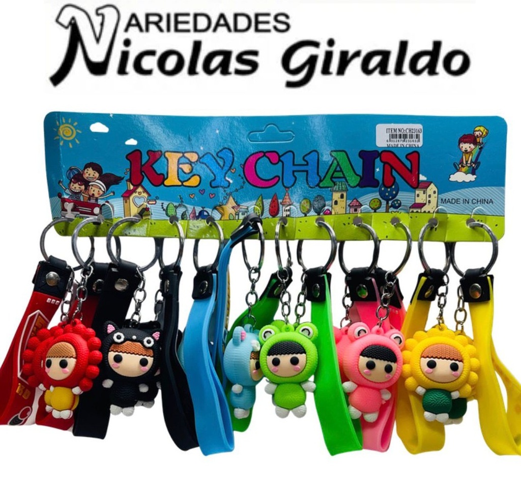 Llavero caucho fino niña disfraz ancha pqt X12 