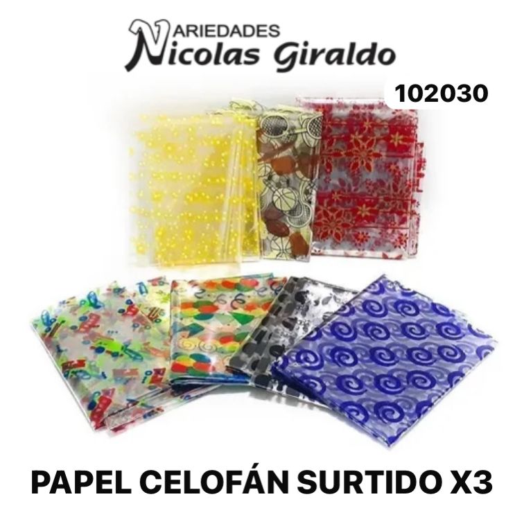 Papel celofan surtido x3 pqt x12