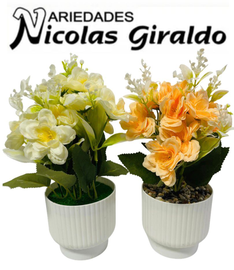 Matera blanca flor artificial rosa 