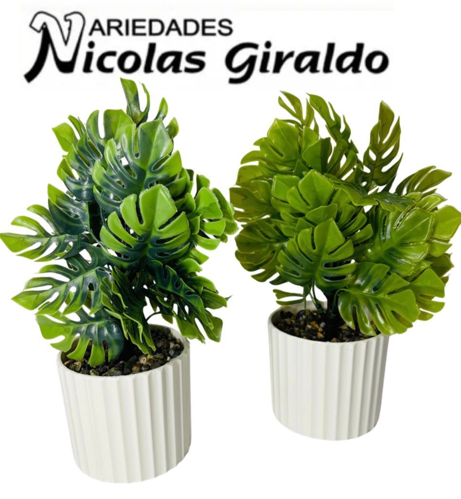 Matera blanca flor artificial hojas