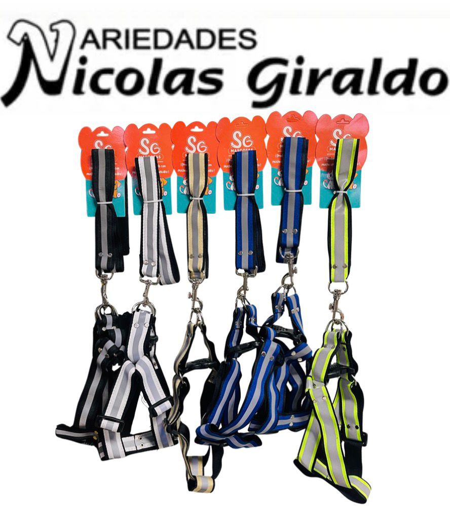 Collar mascota pechera mediano reflectiva mosqueton PQT X6