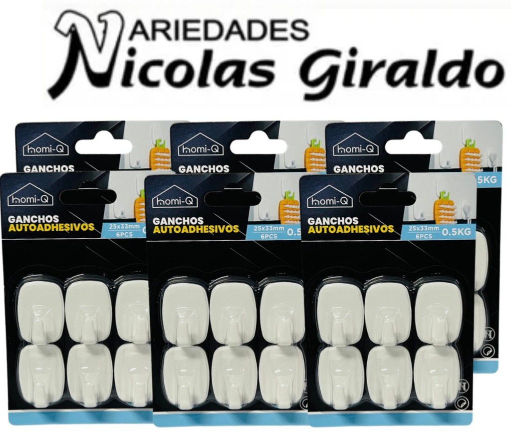 Gancho adhesivo homi-q carton cuadrado x6 PQT X12