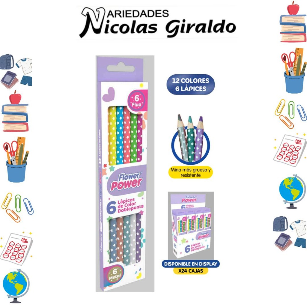 Color primavera metal y fluorescente doble punta x6